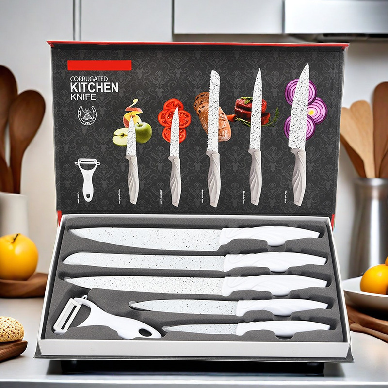 Wholesale stainless steel household kitchen white painted phoenix tail six-piece knife set gift knife set in stock full figure