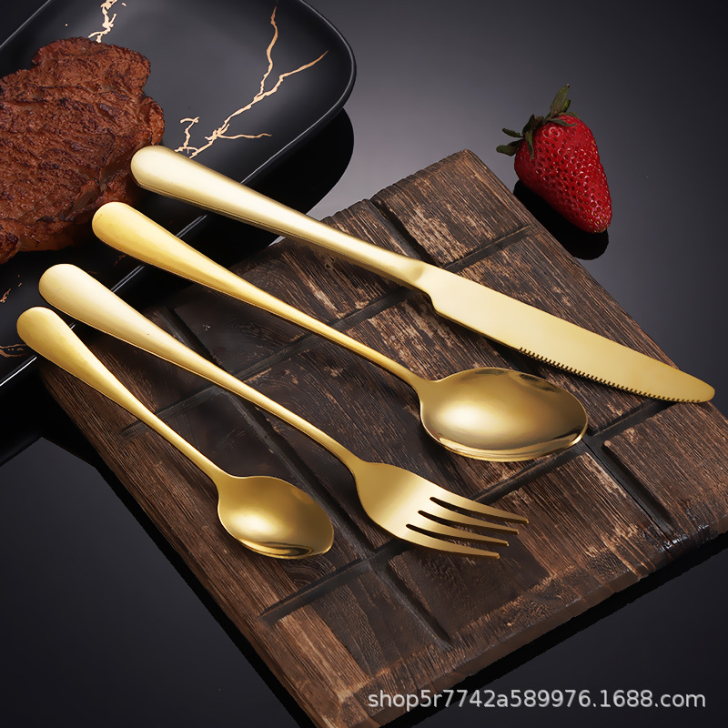 Western tableware set, four-piece set of knife, fork and spoon, high-end stainless steel main course steak knife, fork, fruit fork and coffee spoon details Picture