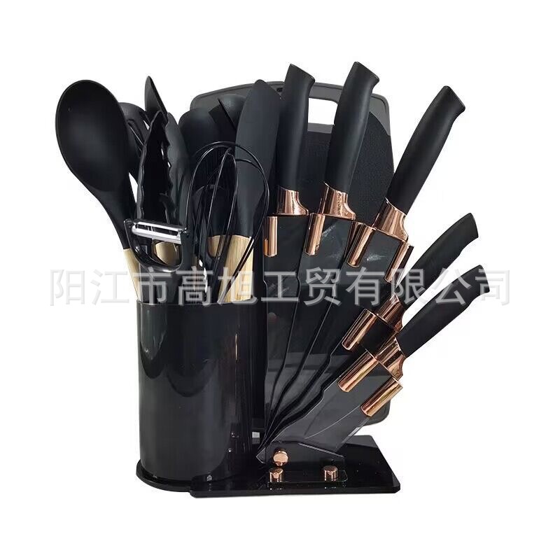 Factory stock batch of 19-piece sets of new silicone kitchenware, kitchen knives, non-stick pan spatulas, soup spoons and cooking tools details Picture