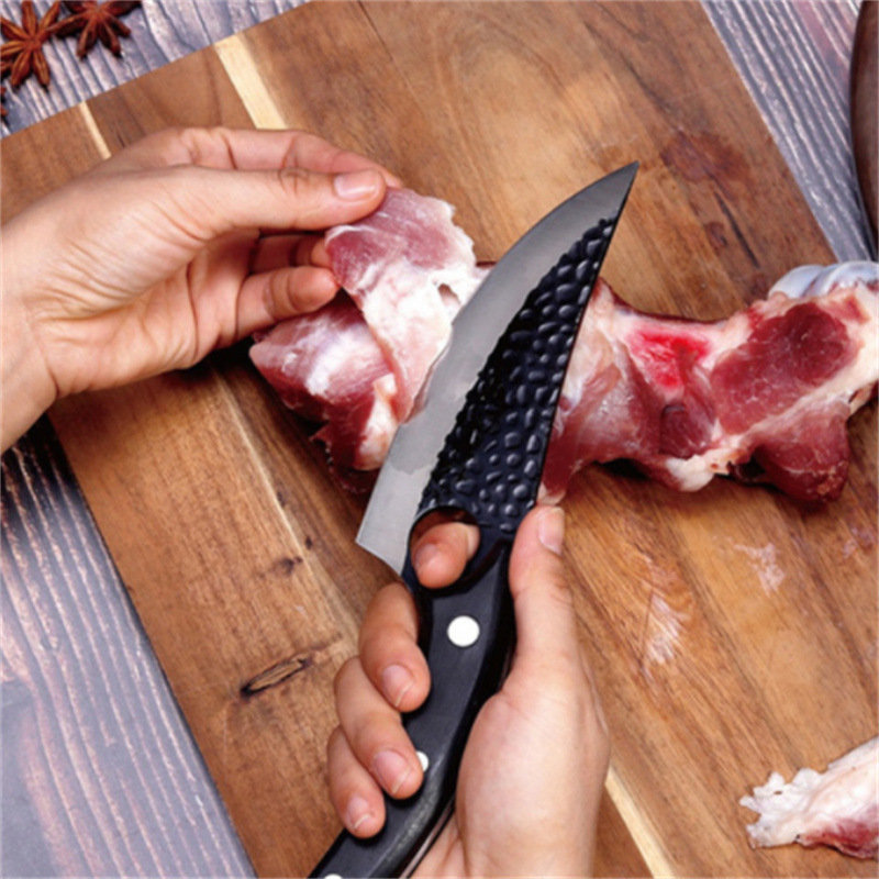 Longquan hand-forged rings, slaughtering knives for fish, pigs and sheep, cutting pork, small curved knives for meat cutting, meat removal, bone removal and skin peeling Specification drawing
