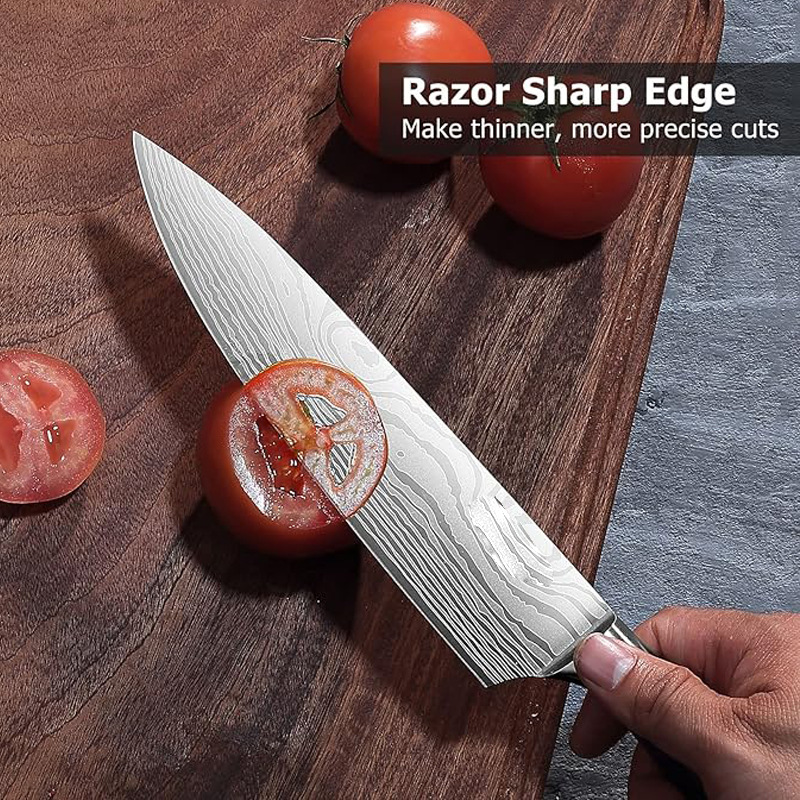 Cross-border best-selling 8-inch chef's knife, high-carbon stainless steel sharp kitchen knife, colored wooden handle Damascus pattern chef's knife details Picture