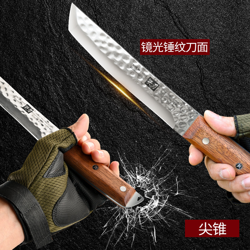 The manufacturer exclusively supplies stainless steel hammer-textured outdoor knives with solid wood handles and mirror finish, multi-functional outdoor camping knives Specification drawing
