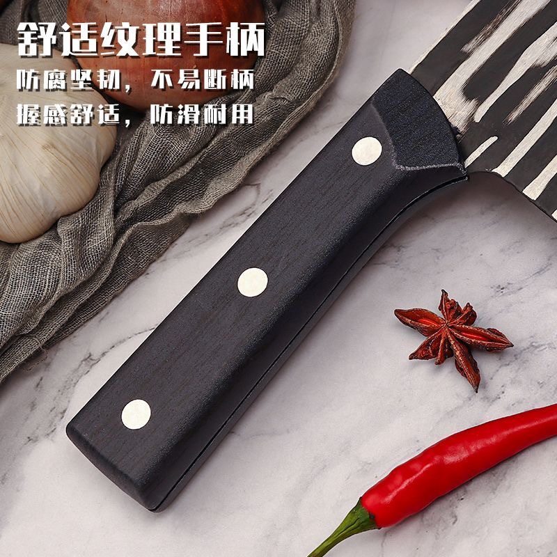This dual-purpose kitchen knife is sharp and suitable for household use. It is hand-forged and made of stainless steel. It is a kitchen meat cutter, a square knife for cutting vegetables and slices details Picture