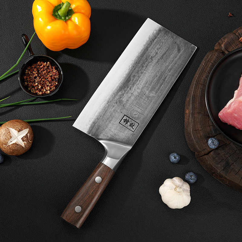 Hand-forged kitchen knife, sharp meat slicing knife for household kitchen, solid wood handle, hammer-patterned kitchen bone cutting tool details Picture