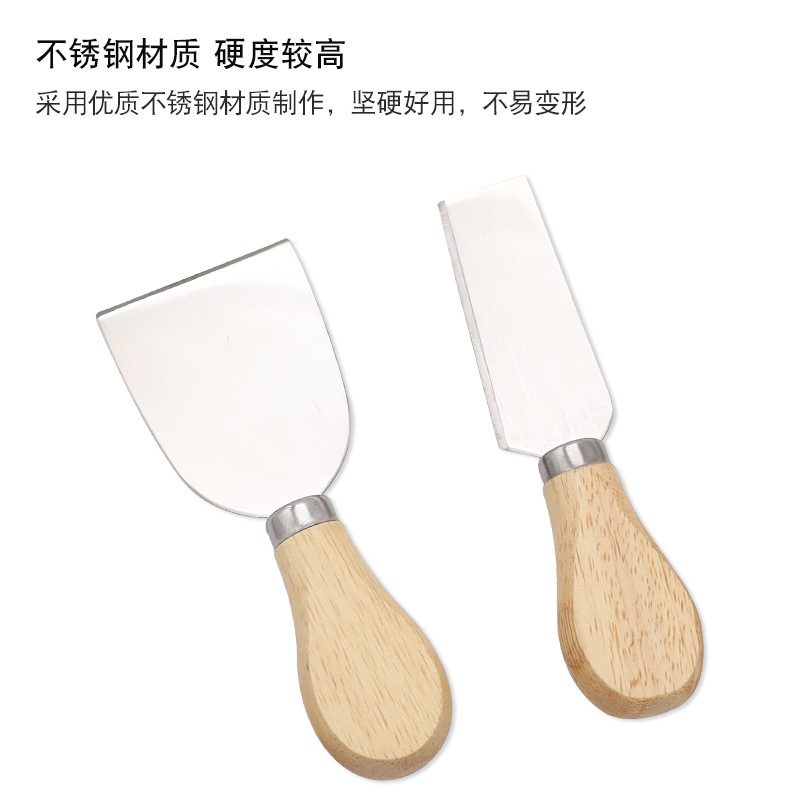 Cross-border best-selling oak-handled cheese butter spatula, cream cheese stainless steel knife and fork, cake spatula, pizza tools details Picture