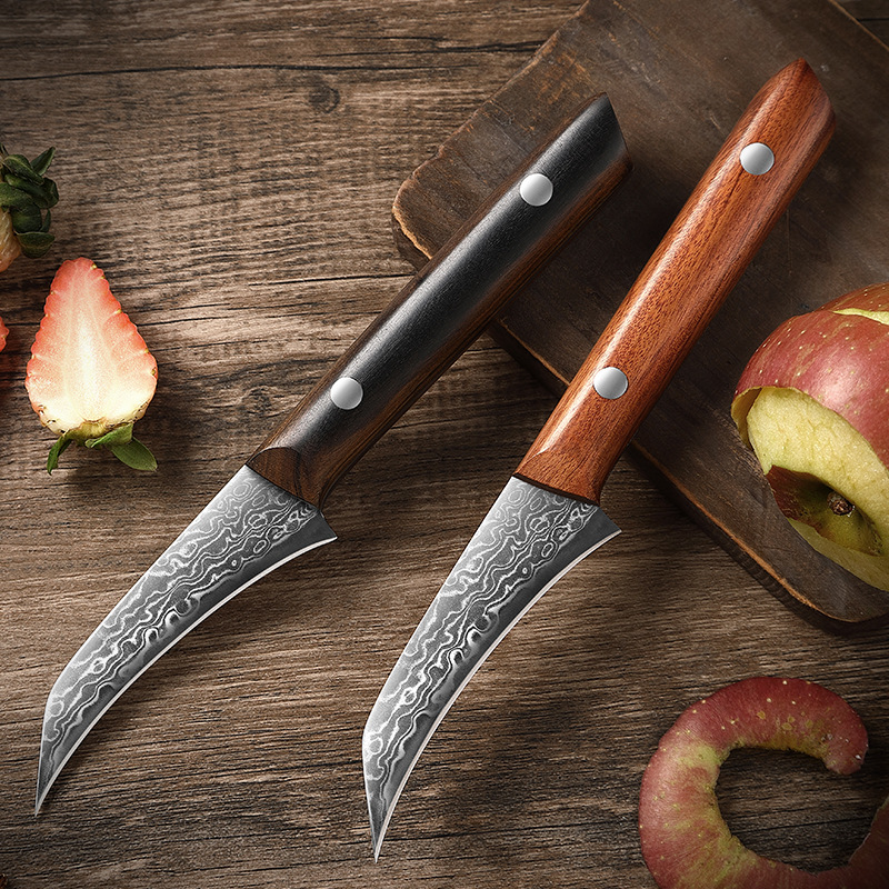 In-stock cross-border trade Damascus steel fruit knives, elbow knives, small peelers, kitchen multi-purpose knives, fruit cutting knives full figure