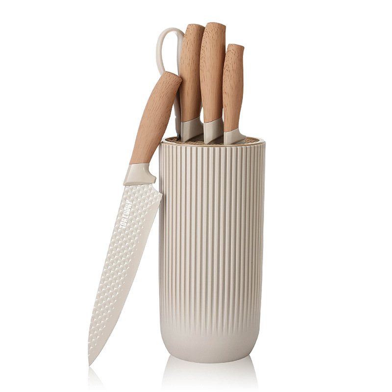 Kitchen knife set, foreign trade stainless steel knife set gift box, five-piece knife and scissors set, kitchen knife, chef knife with storage bucket Item Picture