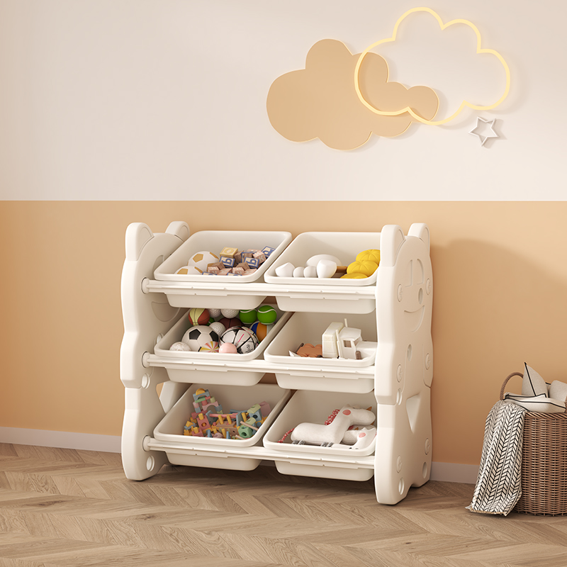 Star Factory Children's toy bookshelf, two-in-one storage rack, baby floor-standing home baby toy organization box, storage cabinet, storage rack, storage box, can be assembled, portable, lightweight, sturdy, three-layer, four-layer, five-layer children's storage wonder Specification image