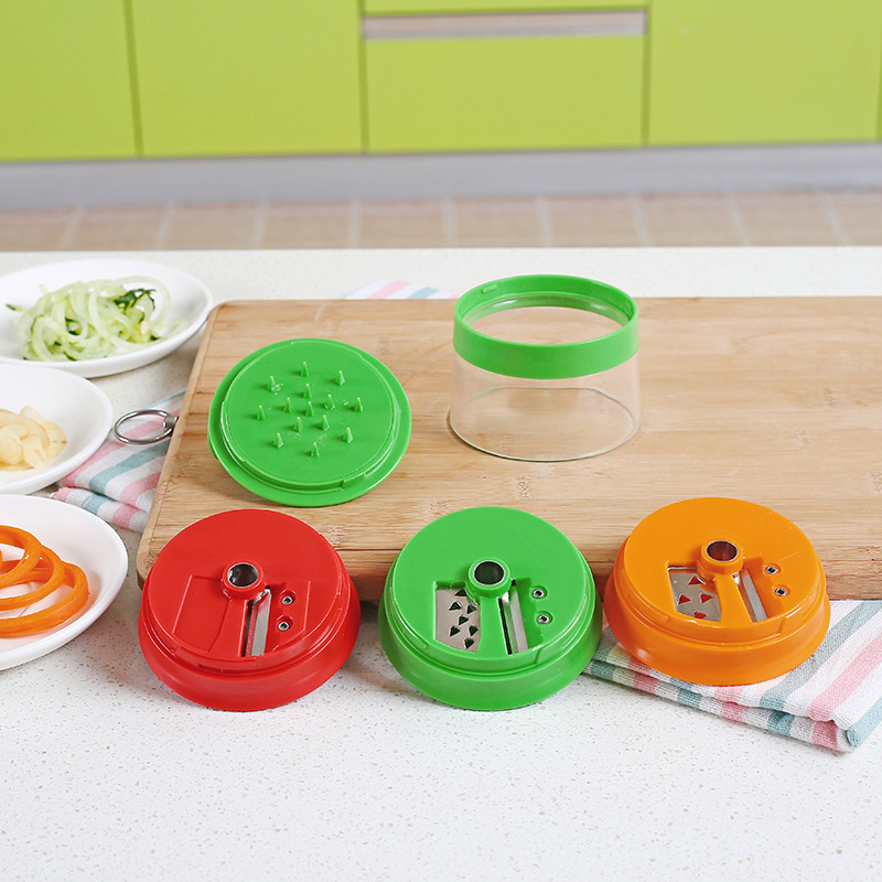 288 Screw button three-blade grater, adjustable screw grater with cup and food storage box grater full figure