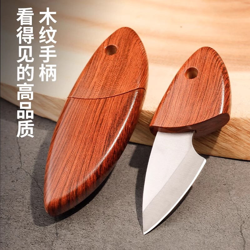 Little Fatty Dolphin Knife, wood-grain and wood-fish express delivery knife, mini pocket small steel knife, outdoor portable high-hardness fruit knife details Picture