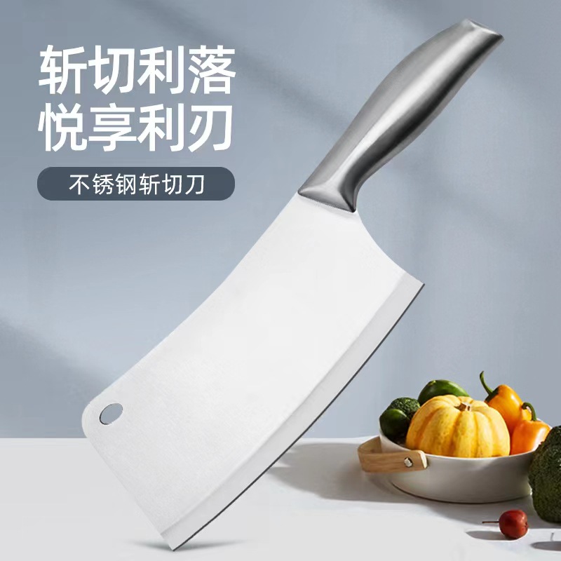All-stainless steel three-piece set of kitchen knives, 6-point welded kitchen knives, sharp slicing knives, wholesale in stock from Yangjiang knife manufacturer Specification drawing