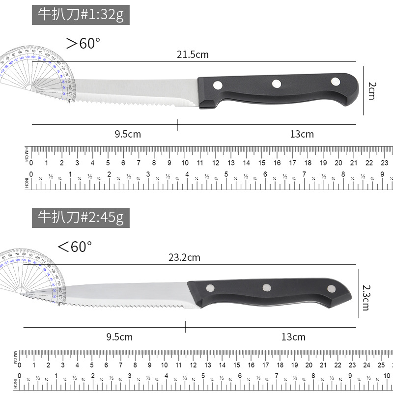 Plastic handle pp stainless steel steak knife, kitchen bread knife, serrated Western steak knife, hotel restaurant Western food knife Application Scenario