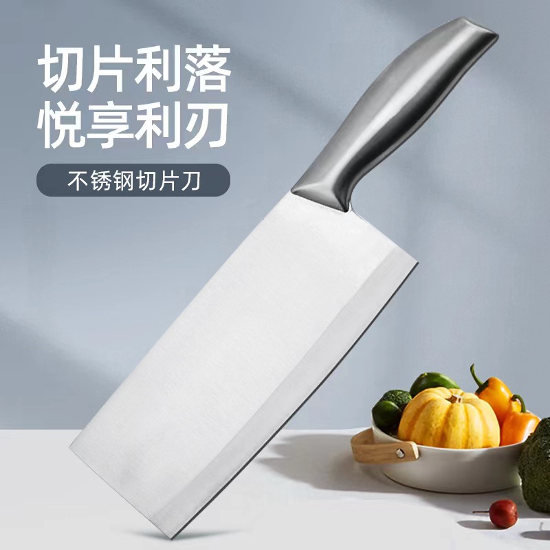 All-stainless steel three-piece set of kitchen knives, 6-point welded kitchen knives, sharp slicing knives, wholesale in stock from Yangjiang knife manufacturer Application Scenario