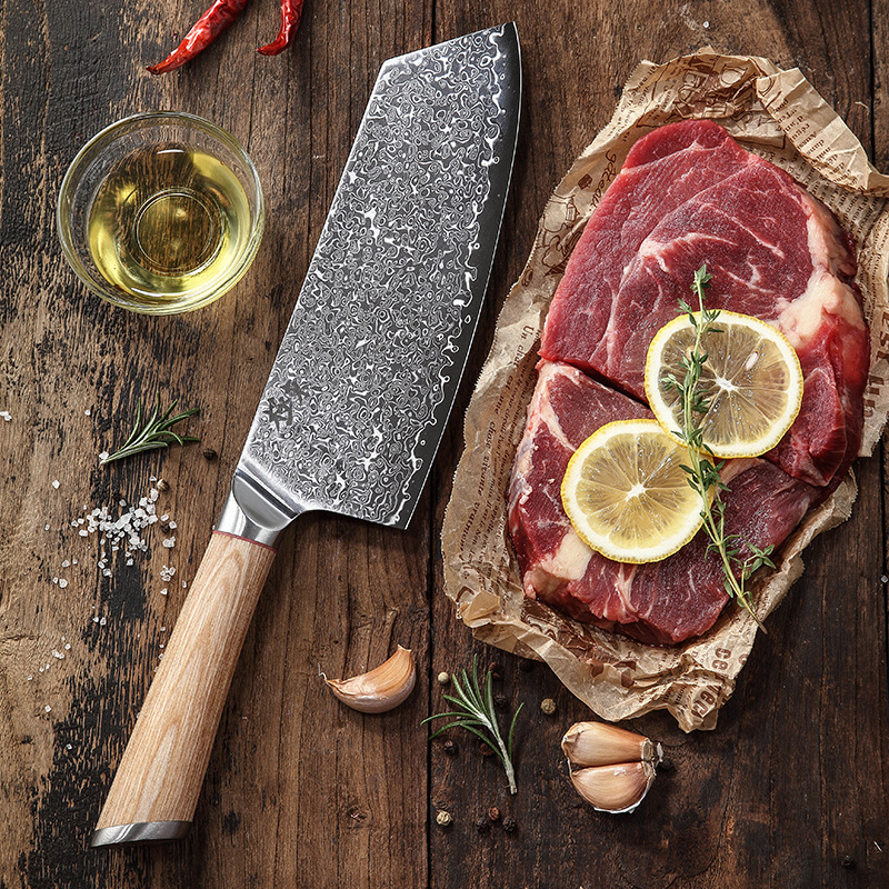 67-layer V-gold Damascus kitchen knife, bullknife, chef's knife, kitchen knife, fruit knife, bone-removing, cutting, sushi, and complimentary scabbing details Picture