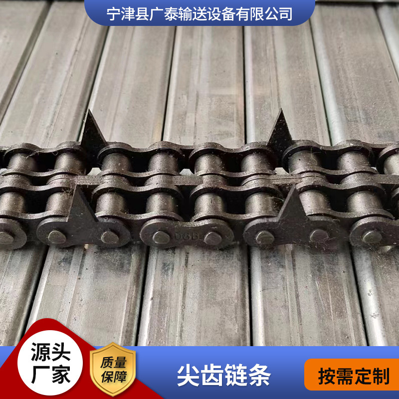 Double-pitch hollow chain, industrial ball chain, large-pitch conveyor chain, side-bent plate, stainless steel pointed tooth chain Specification drawing