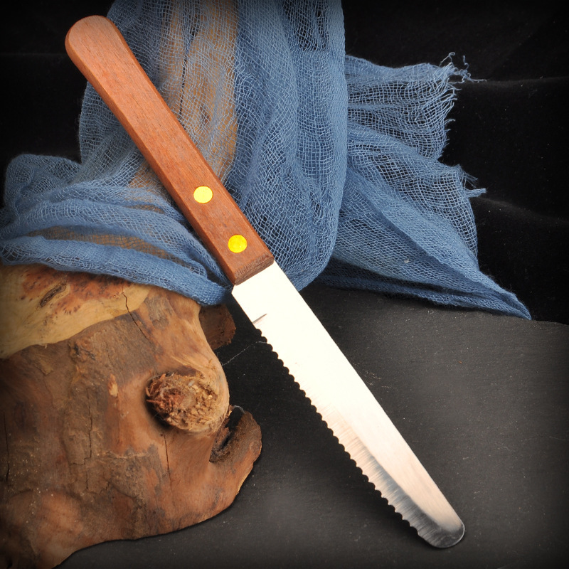 Wholesale stainless steel steak knife and fork sets, Sabili wooden handle steak knife and fork export factory of foreign trade knives Specification drawing