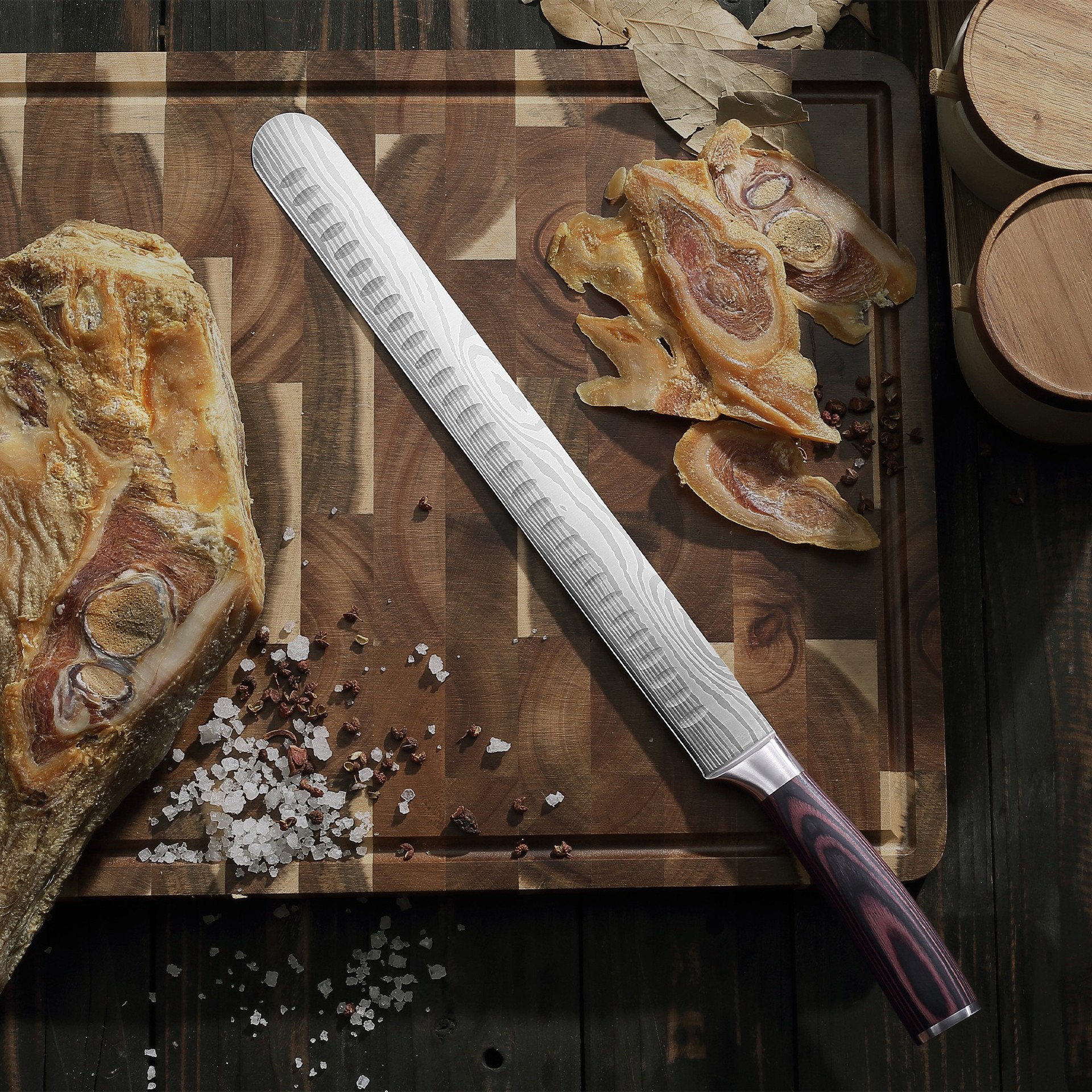 Amazon's best-selling 12-inch German steel kitchen knife, ham slicer, bread knife and meat cutter details Picture
