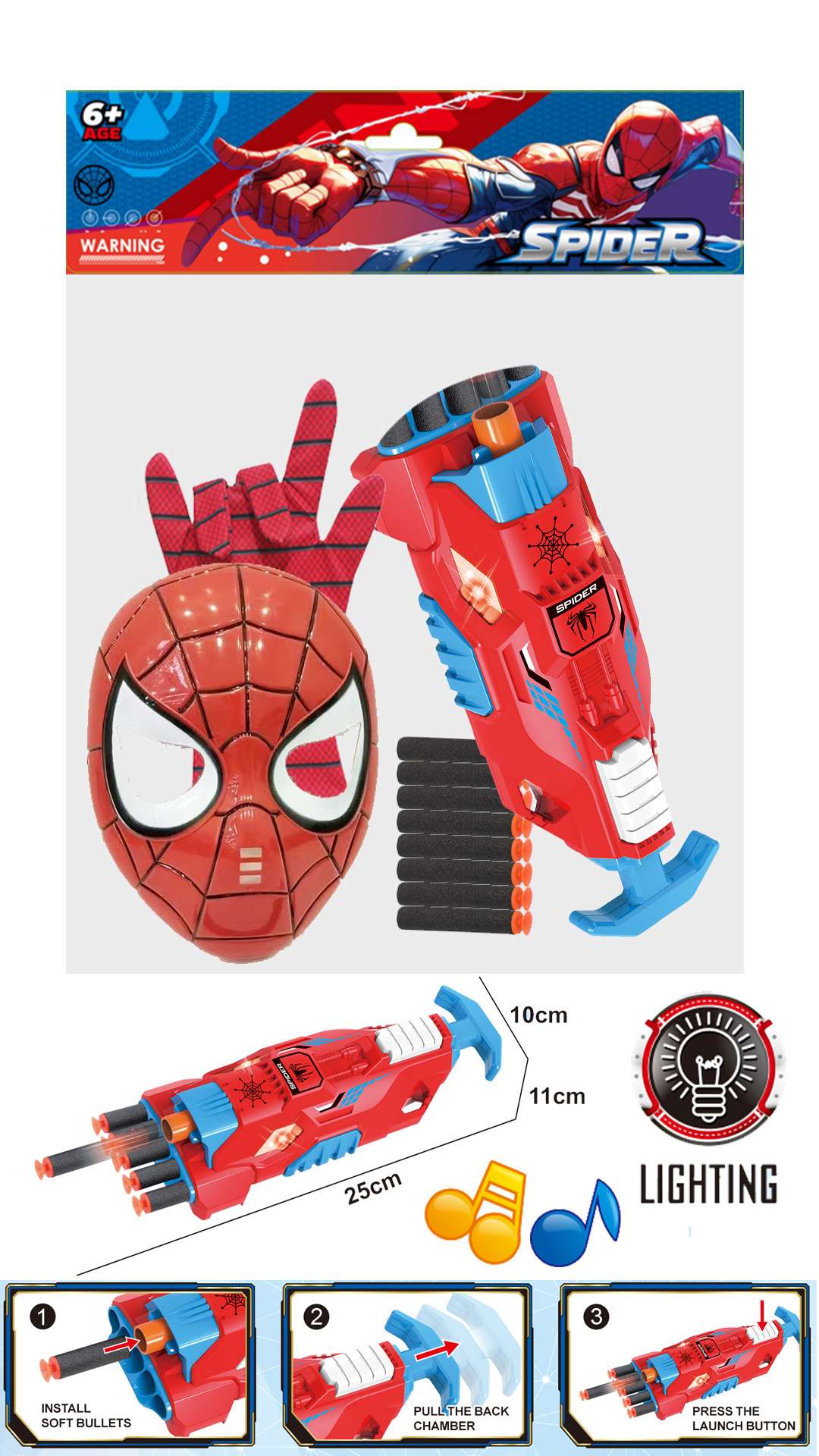 New Spider-Man Glove children's toy launcher set, Spider-Man Cape Sound and Light Sword Shield weapon set detail image 5