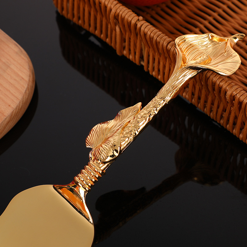 New zinc alloy knife and spatula set, wedding celebration, birthday cake tableware, creative design, leaf knife handle tableware details Picture