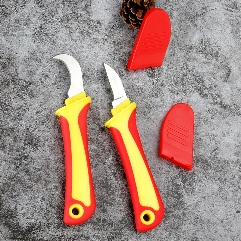 Insulated electrician's knife, curved edge plastic handle electrician's knife, cable stripping knife, cable cutting tool, wire remover tool Specification drawing