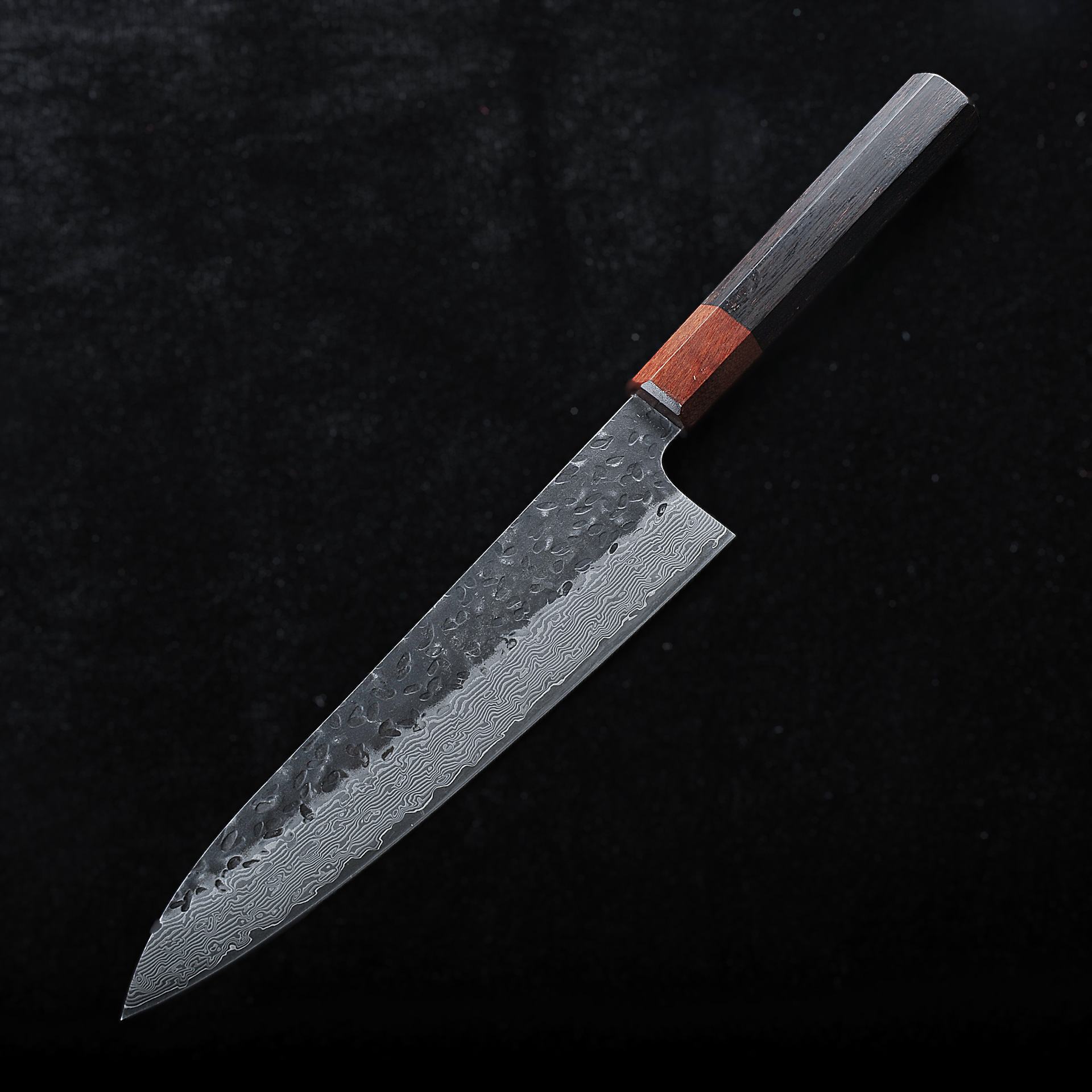 Damascus black hammer pattern octagonal heavy bamboo handle cutting pair knife, Japanese chef knife, kitchen knife, ox knife manufacturer wholesale details Picture