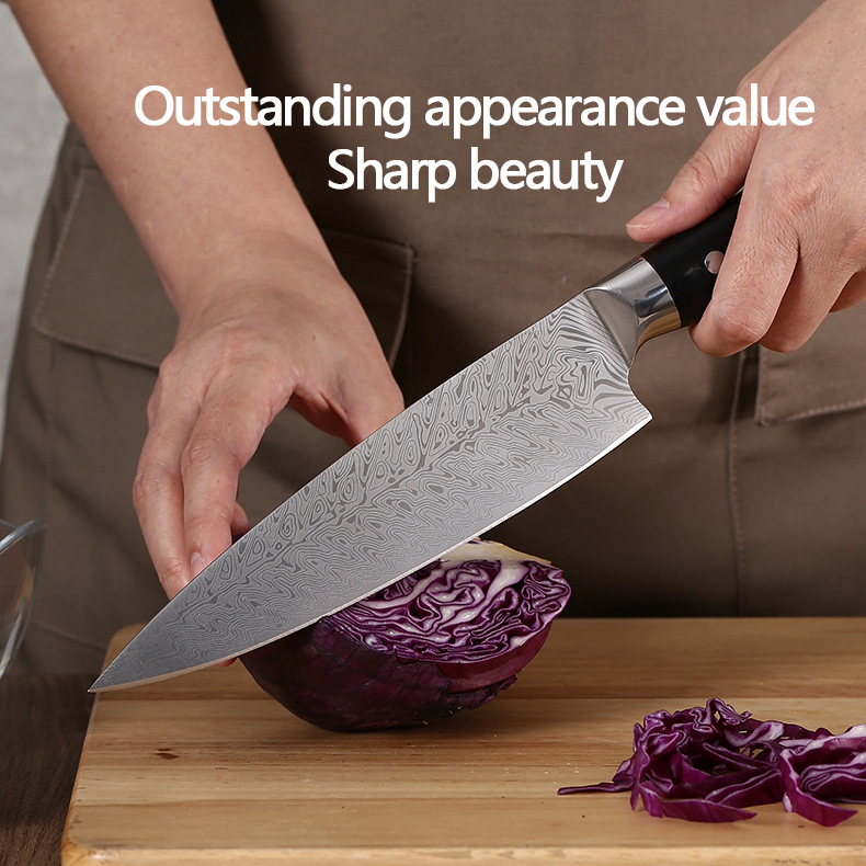 Cross-border Damascus laser chef knife set, Japanese cooking knife, Santoku knife, kitchen knife, stainless steel knife set Specification drawing