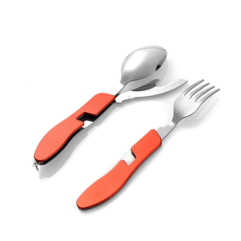 Camping folding knife, fork and spoon set, stainless steel tableware, multi-functional knife, disassembly and assembly tableware Item Picture