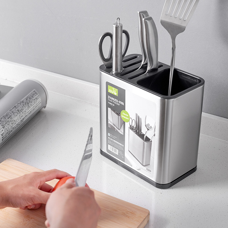 Household stainless steel knife rack, kitchen storage, multi-functional knife storage, kitchen knife holder, draining, wall-mounted, no need for drilling Specification drawing