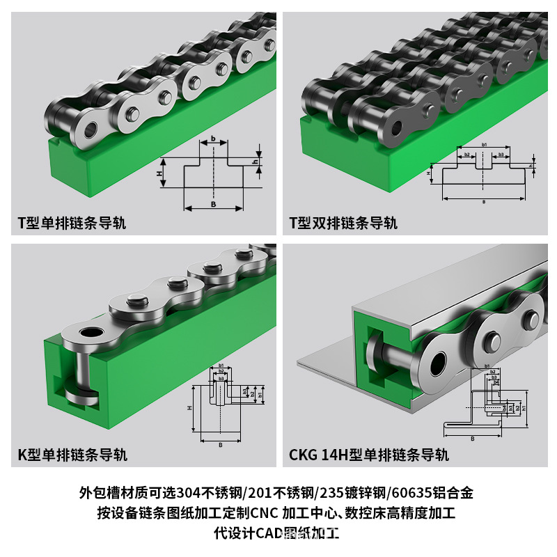 K-type high molecular polyethylene chain guide rail, upe wear-resistant strip, nylon guide groove four 08B10A12A16A Application Scenario