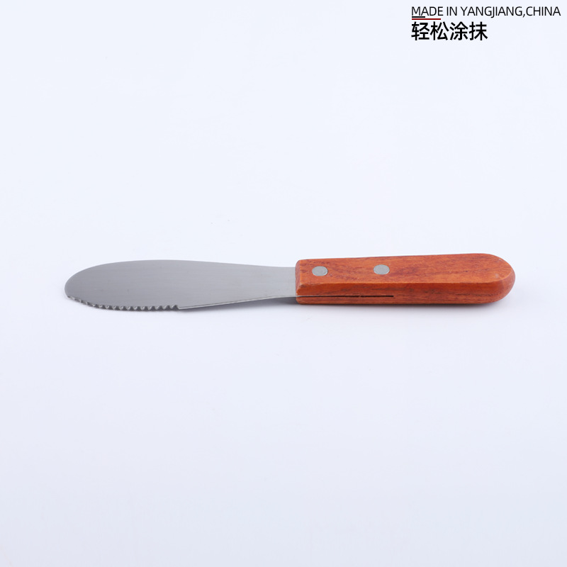 Factory direct sales of wooden handle stainless steel with serrated butter knife, butter spatula, toast spread knife, cream small scraper details Picture