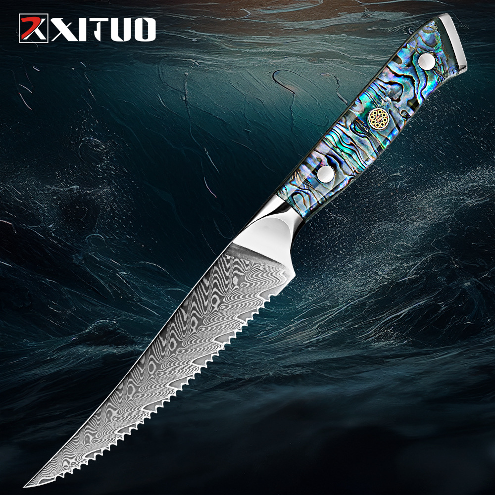 Steak knife, steak knife, Western chef knife, meat cutting knife, ox knife, Damascus steel knife, sharp restaurant knives full figure