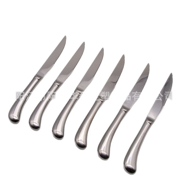 A 6-piece set of stainless steel hollow handle one-piece seamless welded serrated steak knife Item Picture