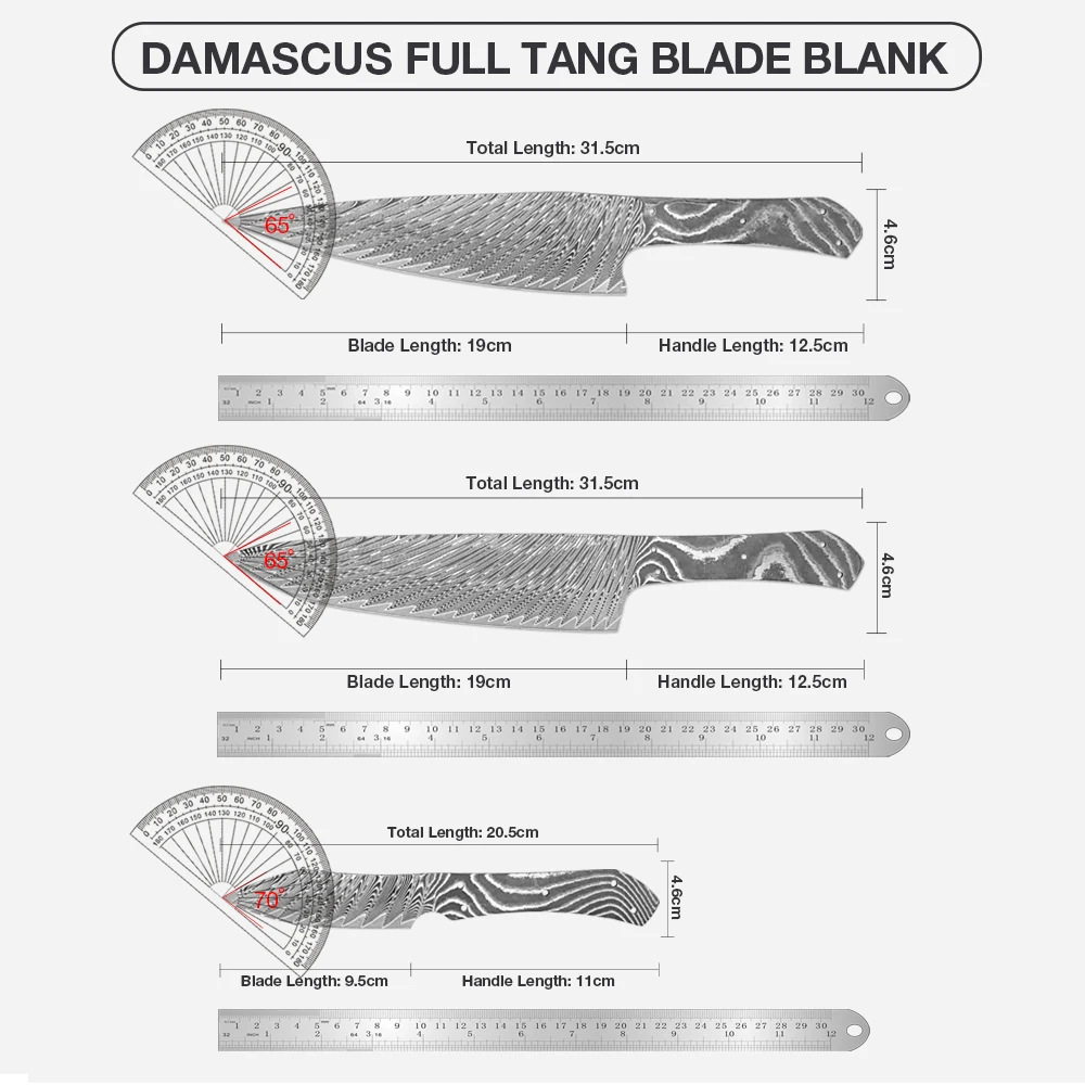Damascus steel knife blanks, kitchen knife makers, butchers, slicing knives, multi-purpose knives, DIY handcrafted knife blanks, knife accessories, sharp details Picture