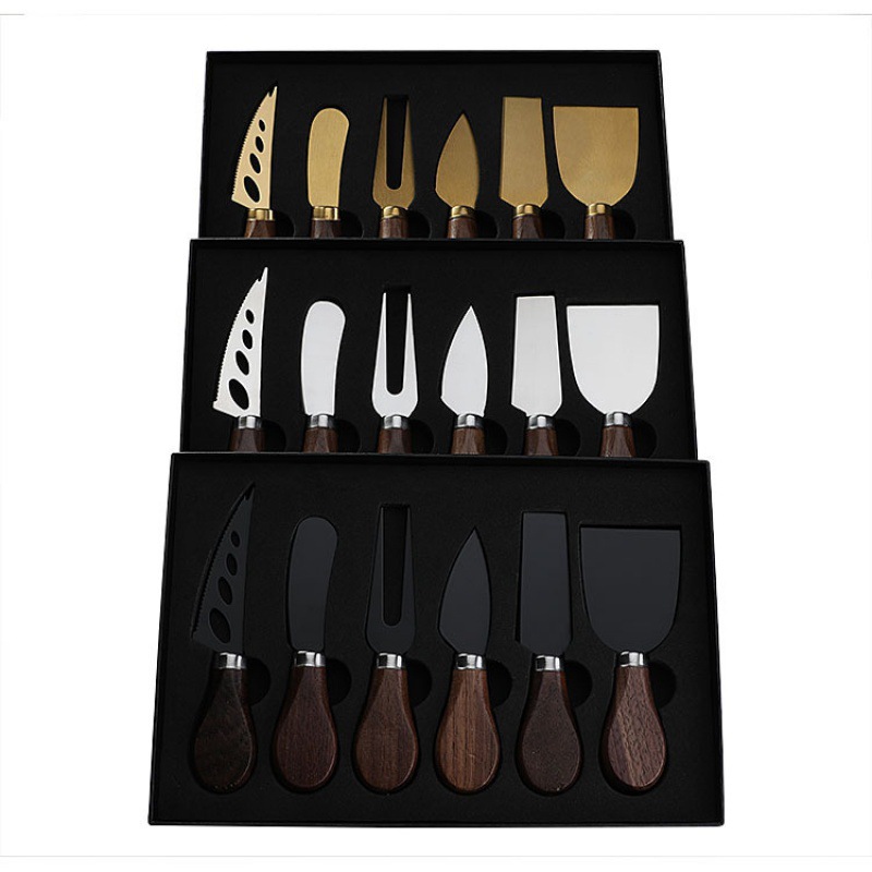 Walnut wood-handled box cheese knife 4-piece set, butter fork baking tools and tableware 6-piece cheese knife set Specification drawing