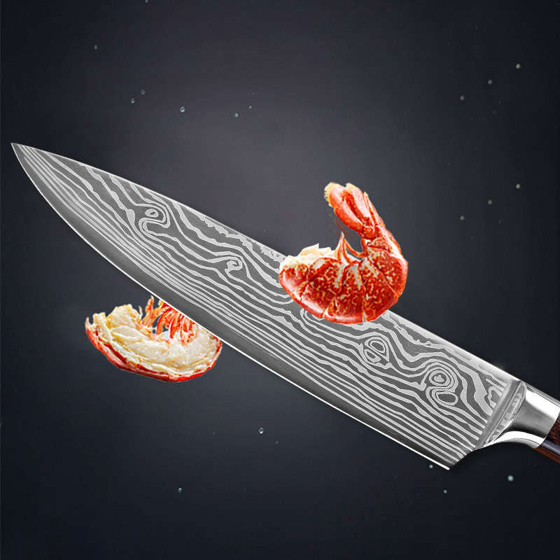 8-inch chef knife, Damask patterned stainless steel knife, kitchen knife, sharp edge, household Western-style kitchen knife Specification drawing
