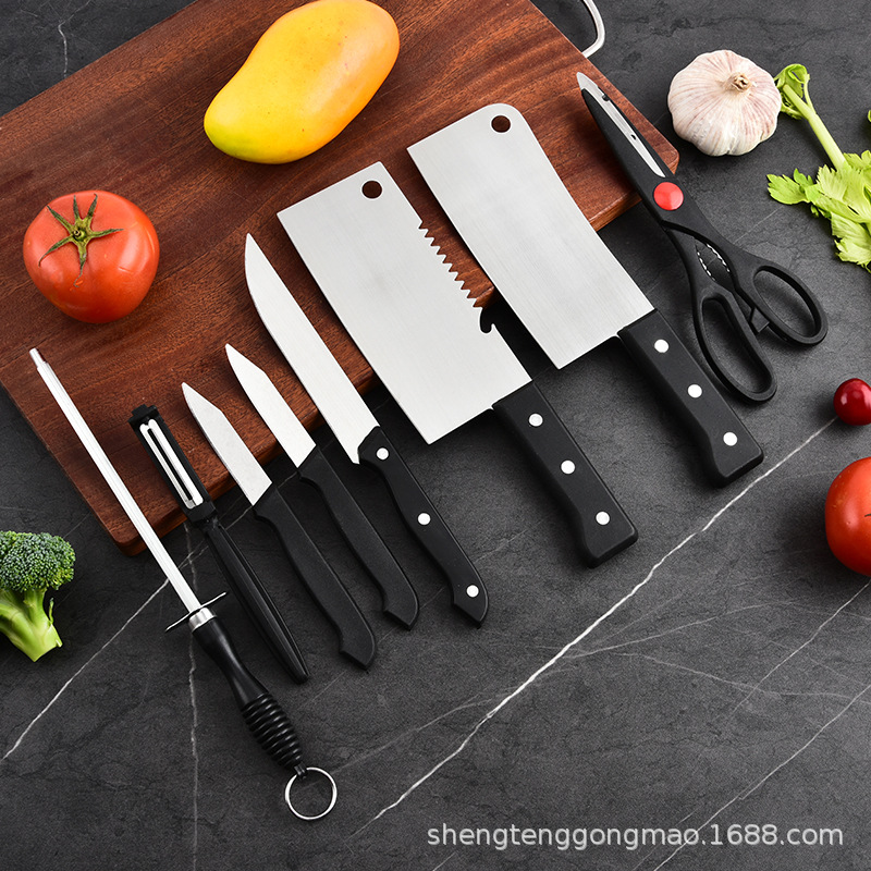 Kitchen eight-piece set, suction card set, stainless steel PP knives, chef knives, fruit knives, kitchen knives, meat cutting kitchenware details Picture