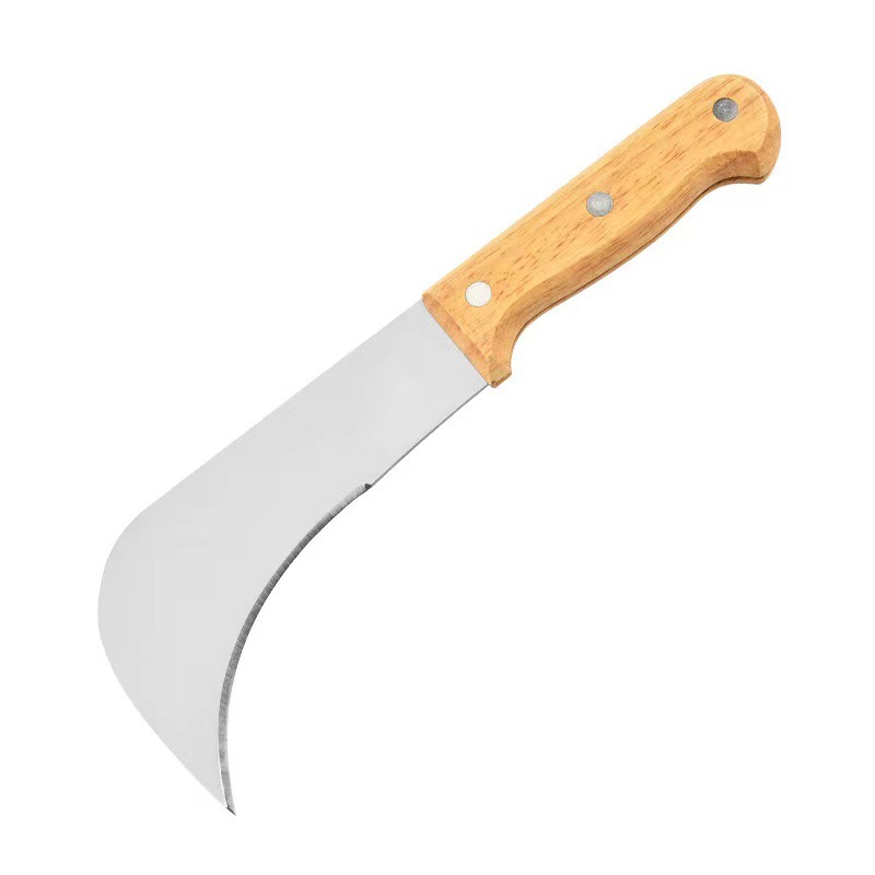 Stainless steel fruit curved knife, wooden handle durian knife, special knife for opening durians, pineapple peeling, fruit store tools Specification drawing