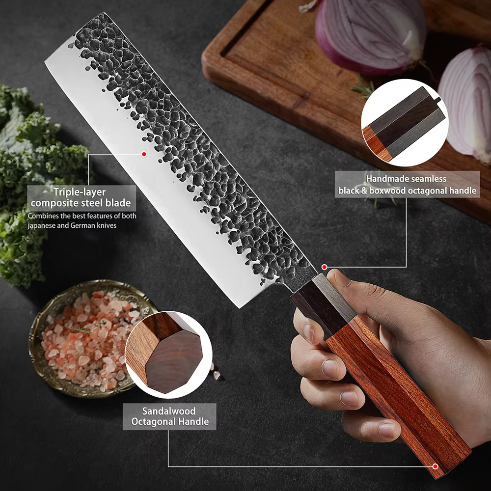 Handcrafted Japanese chef knives, hammered household kitchen knives, ladies' small kitchen knives, cooking kitchen knives, household slicing knives Specification drawing