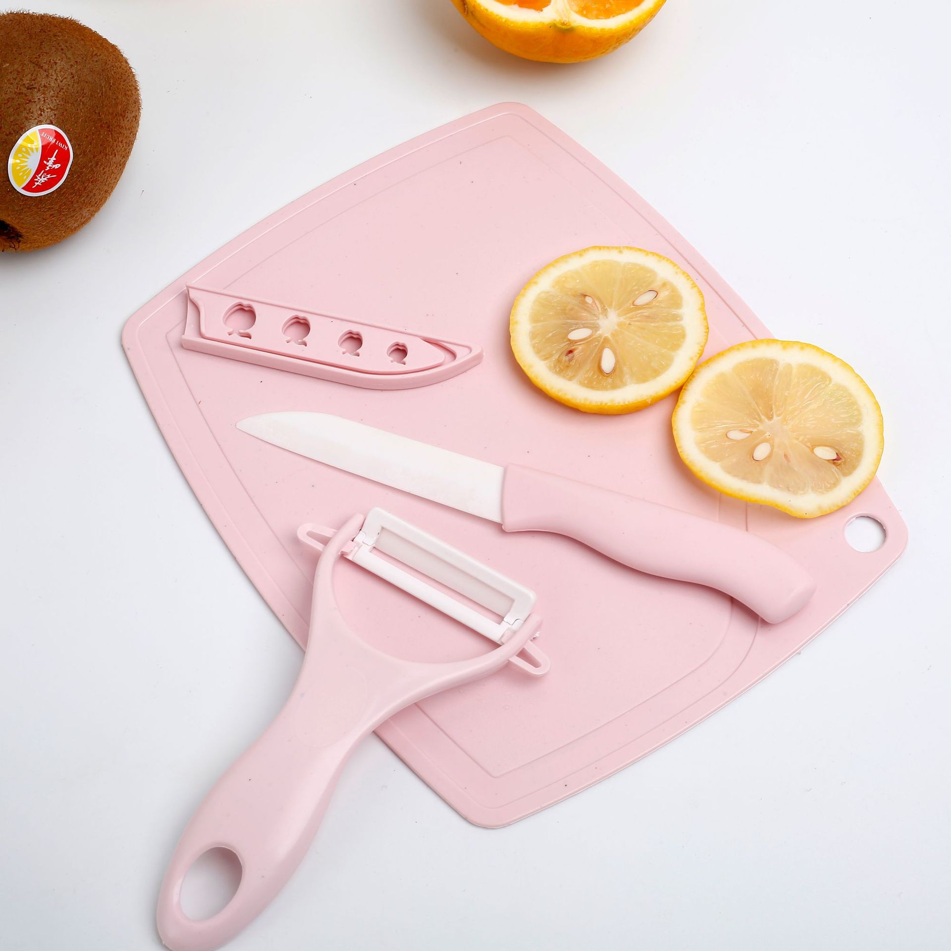 Ceramic fruit knife three-piece set, chopping board peeler set, mini cutting board, home and office peeler, small knife full figure