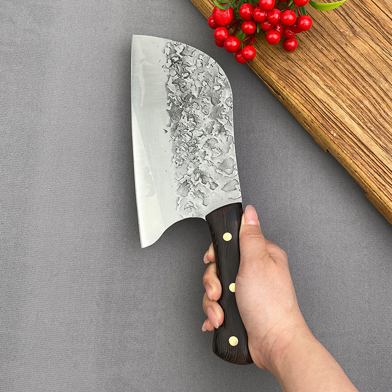 Cross-border pure hand-forged kitchen knife, slicing knife hammer pattern, Longquan stainless manganese steel, meat slices, melon wood handle, for chefs and merchants Specification drawing