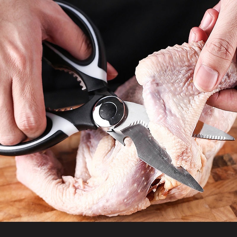 The popular stainless steel household kitchen scissors in Yangjiang have multiple functions. They are panda scissors, food and chicken bone scissors Specification drawing