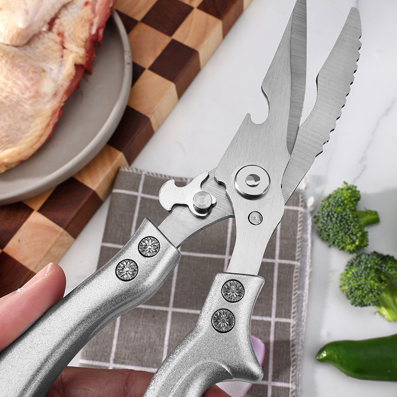 Cross-border best-selling stainless steel chicken bone scissors, kitchen scissors, multi-functional food scissors, specially designed for bone cutting Specification drawing