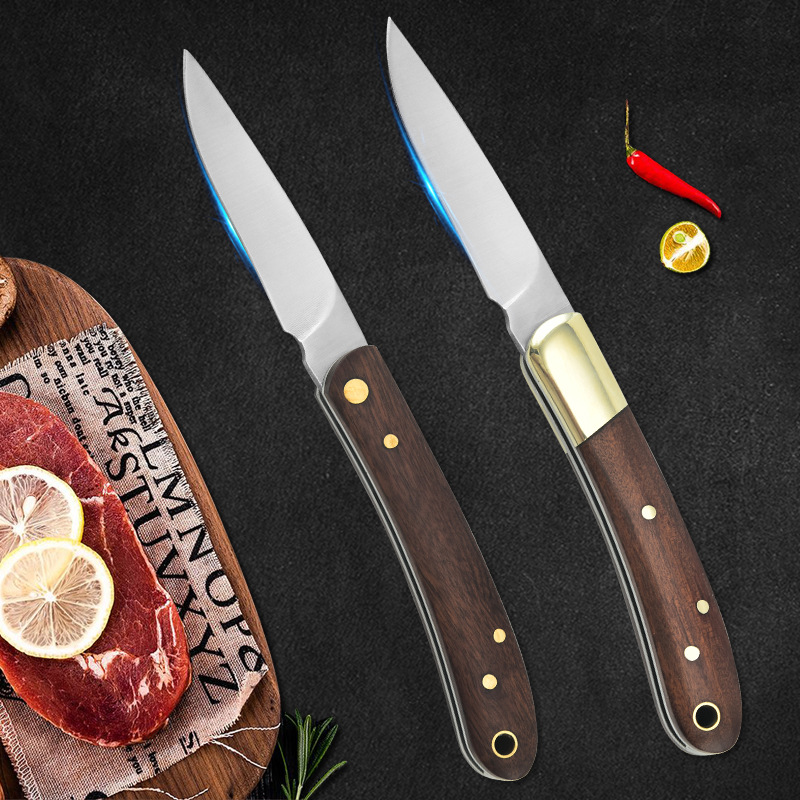 Factory direct sale: Stainless steel fruit knife, foldable knife, wooden handle, high-end knife, portable knife, key knife details Picture