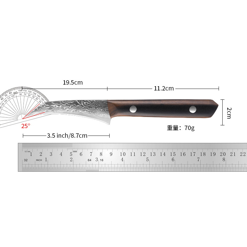 In-stock cross-border trade Damascus steel fruit knives, elbow knives, small peelers, kitchen multi-purpose knives, fruit cutting knives Application Scenario