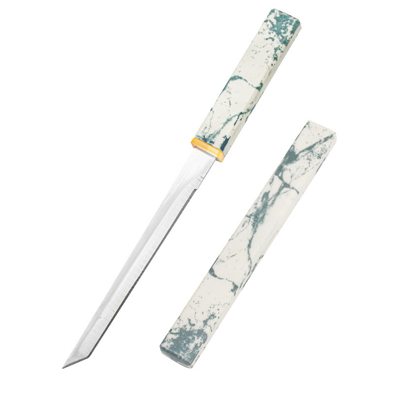 Factory stock of stainless steel small station boat knives, cloud ink knives, double dragon double knives, black-handled small straight knives with knife sleeves Item Picture