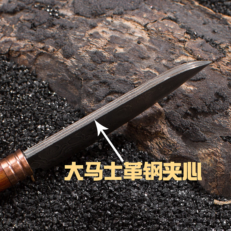 Sandalwood, purple copper handle, Damascus steel mini sharp miniature knife, portable accessory, unpacking and unboxing knife Application Scenario