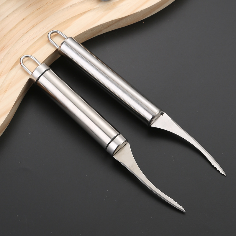 430 stainless steel shrimp thread remover knife, a special tool for seafood hot pot kitchens, is a stainless steel tool for picking shrimp threads and peeling the backs of shrimp Specification drawing
