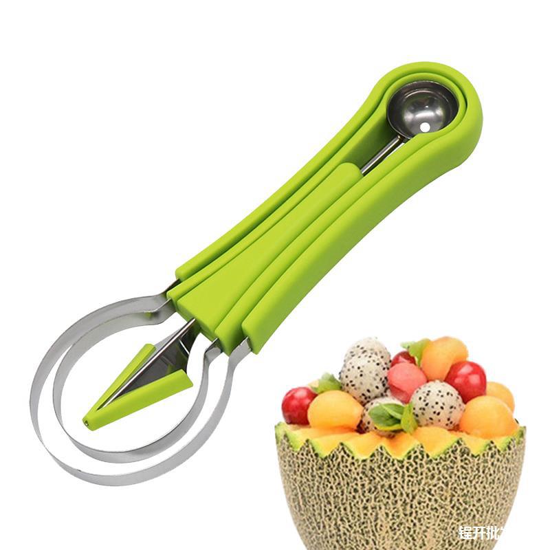 Fruit platter knife set, ball digger, carved melon naan maker, three-in-one work spoon, diy embossed ball spoon design Item Picture