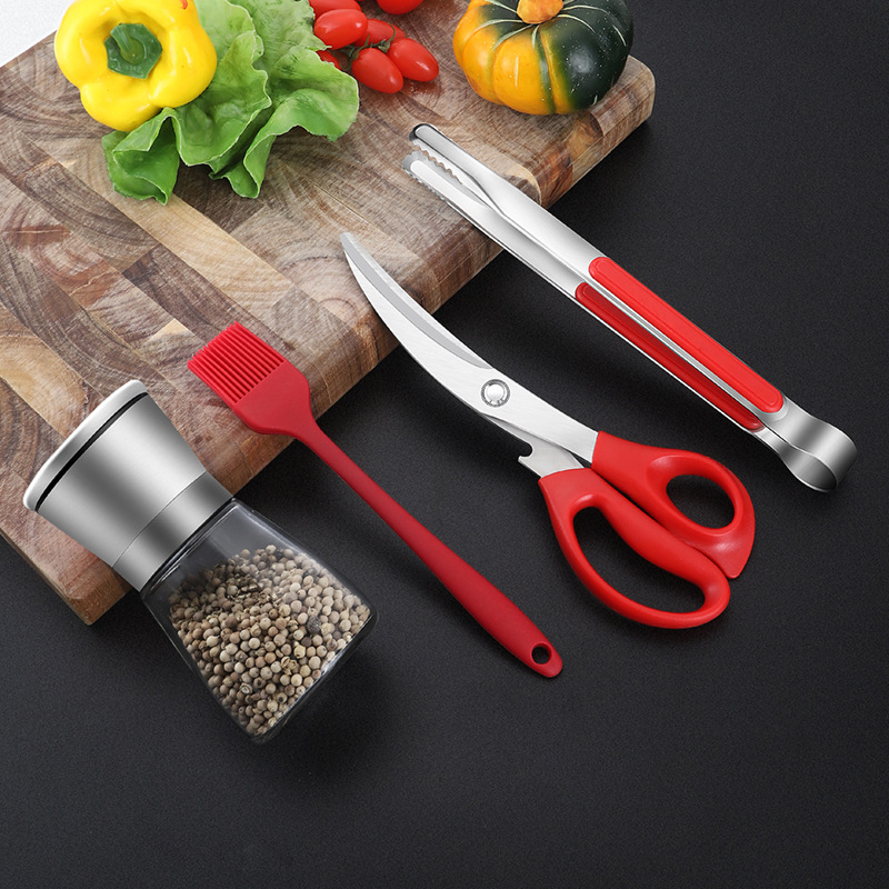 Stainless steel barbecue scissors and clips set, Korean cooking scissors, kitchen scissors, home steak scissors, barbecue set details Picture