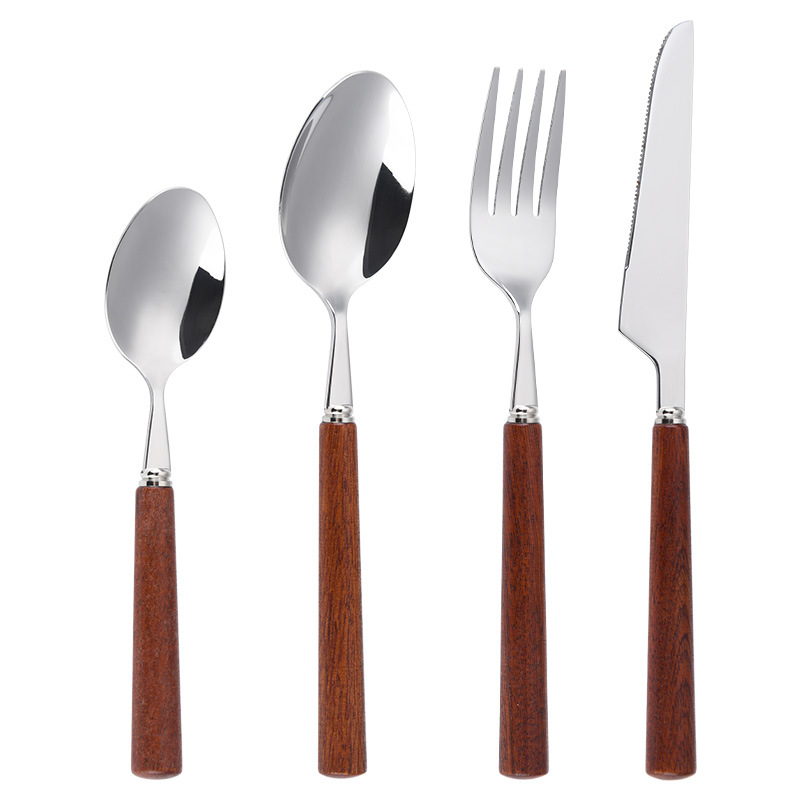 Foreign trade Western cuisine tableware, Luohan bamboo stainless steel knife and fork set, high-end tableware, knife and fork for cutting steak, gift box set Item Picture
